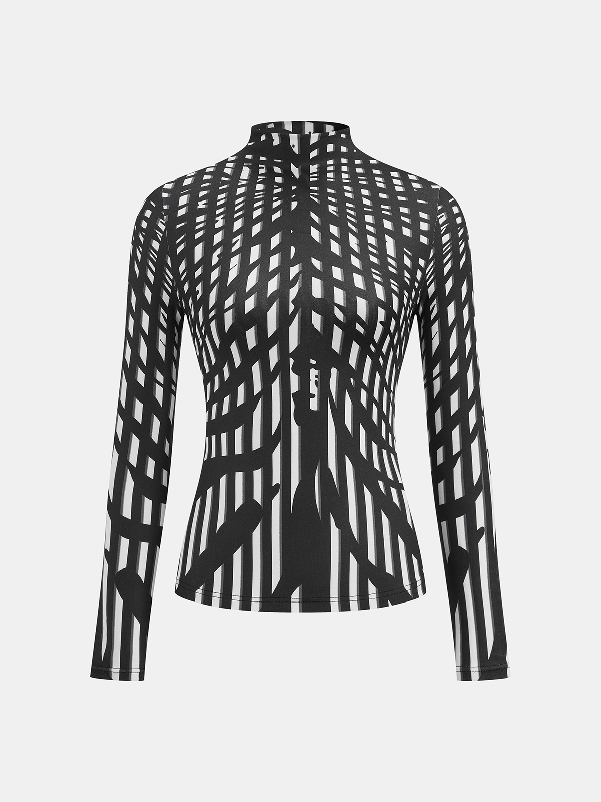 Geometric Print Mock Neck Long-Sleeve Top
