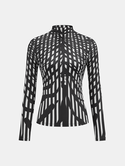 Geometric Print Mock Neck Long-Sleeve Top