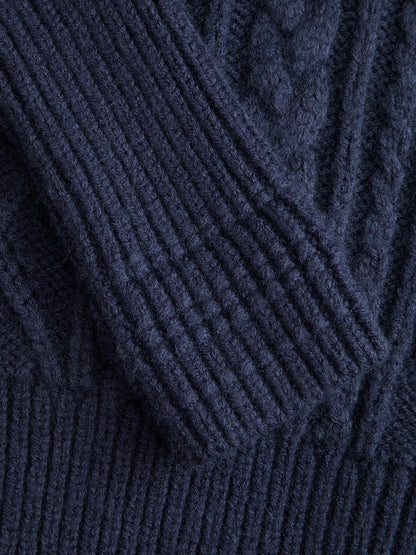 Wool-Blend Cable-Knit Waist-Defined Sweater