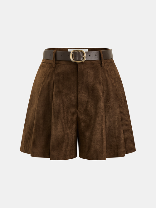 Belted Corduroy Pleated Shorts
