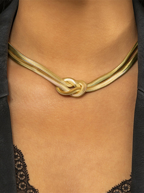 Knot Detail Double-Strand Snake Chain Necklace