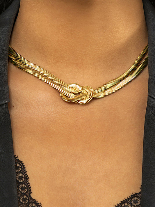 Knot Detail Double-Strand Snake Chain Necklace