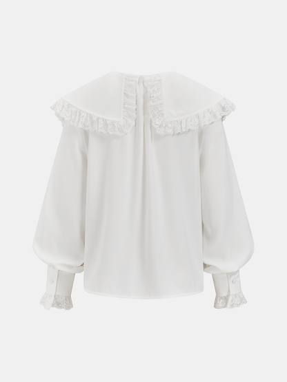 Lace-Trimmed Wide-Collar Blouse