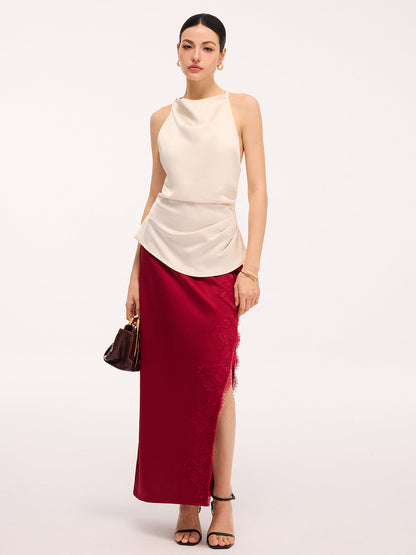 Braided Back Detail Satin Halter Top