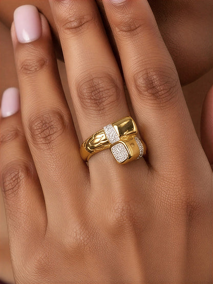 Gold Plated Pave Zircon Geometric Statement Ring