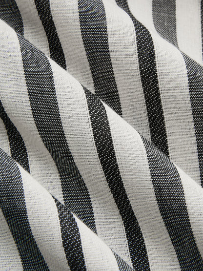 Striped Strapless Cotton Linen Ruched Dress