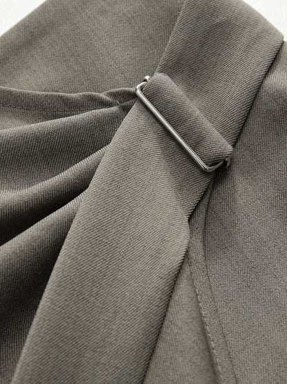 Mid-Waist Wrap-Front Wide-Leg Pants