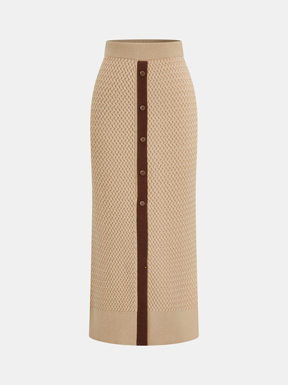Wool Blend Textured Knit Top & Midi Skirt Set