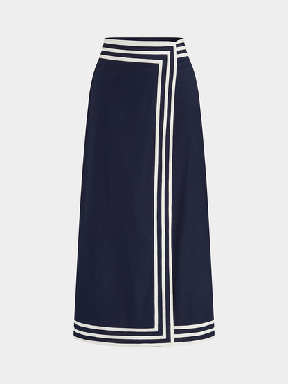 Cotton Peplum Top & Striped Midi Skirt Set