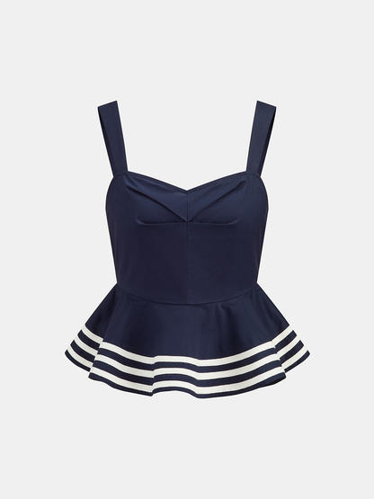Cotton Peplum Top & Striped Midi Skirt Set