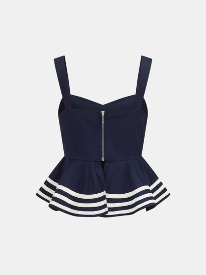 Cotton Peplum Top & Striped Midi Skirt Set
