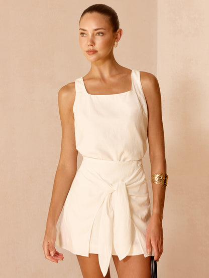 Linen Blend Top & Tie-Knot Skirt Set