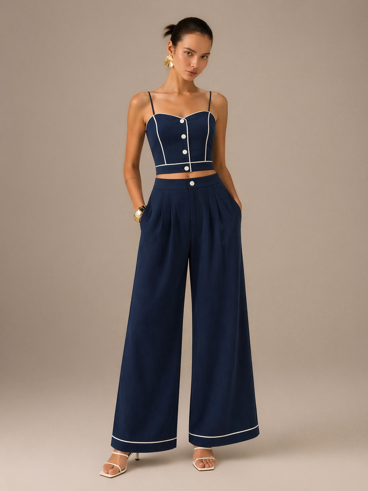 Cotton Linen Cami Top & Wide Leg Pants Set