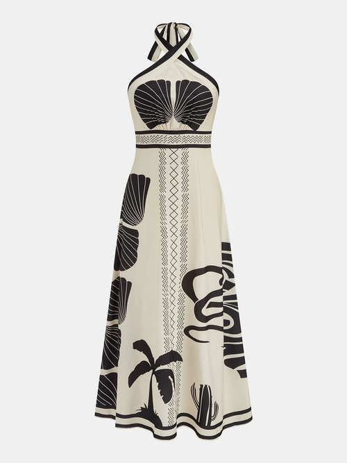 Tropical Print Halter Neck Maxi Dress