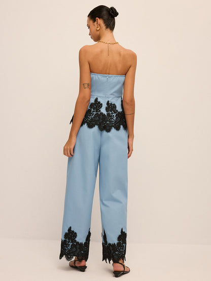 Lace Hem Strapless Top & Pants Set