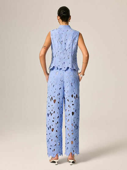 Frog Button Guipure Lace Vest & Pants Set