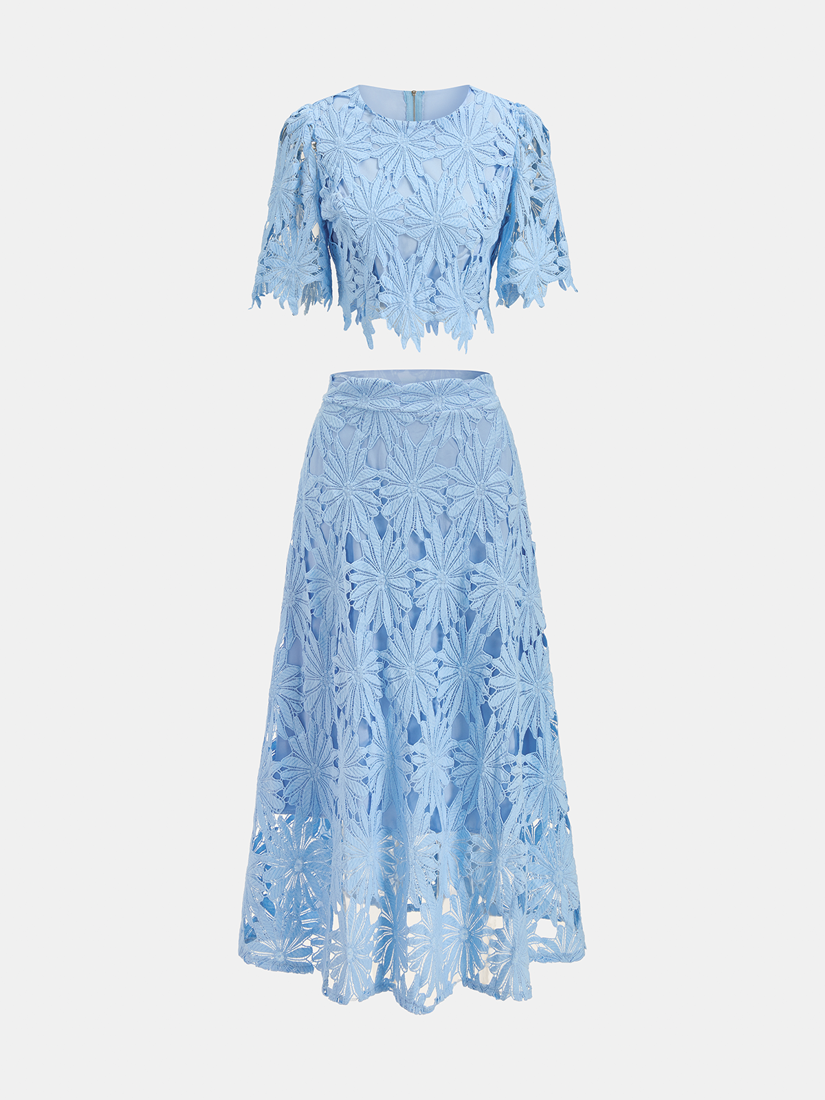 Floral Lace Crop Top & Midi Skirt Set