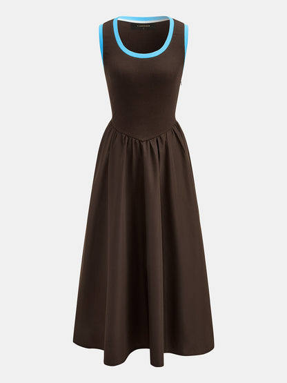 Contrast Trim Ribbed Swing Midi Dress