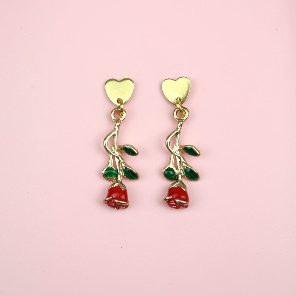 Red Enchanted Rose Earrings