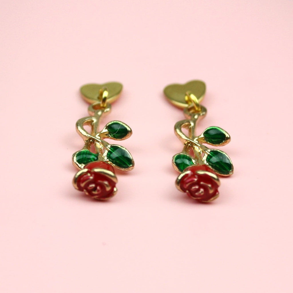 Red Enchanted Rose Earrings