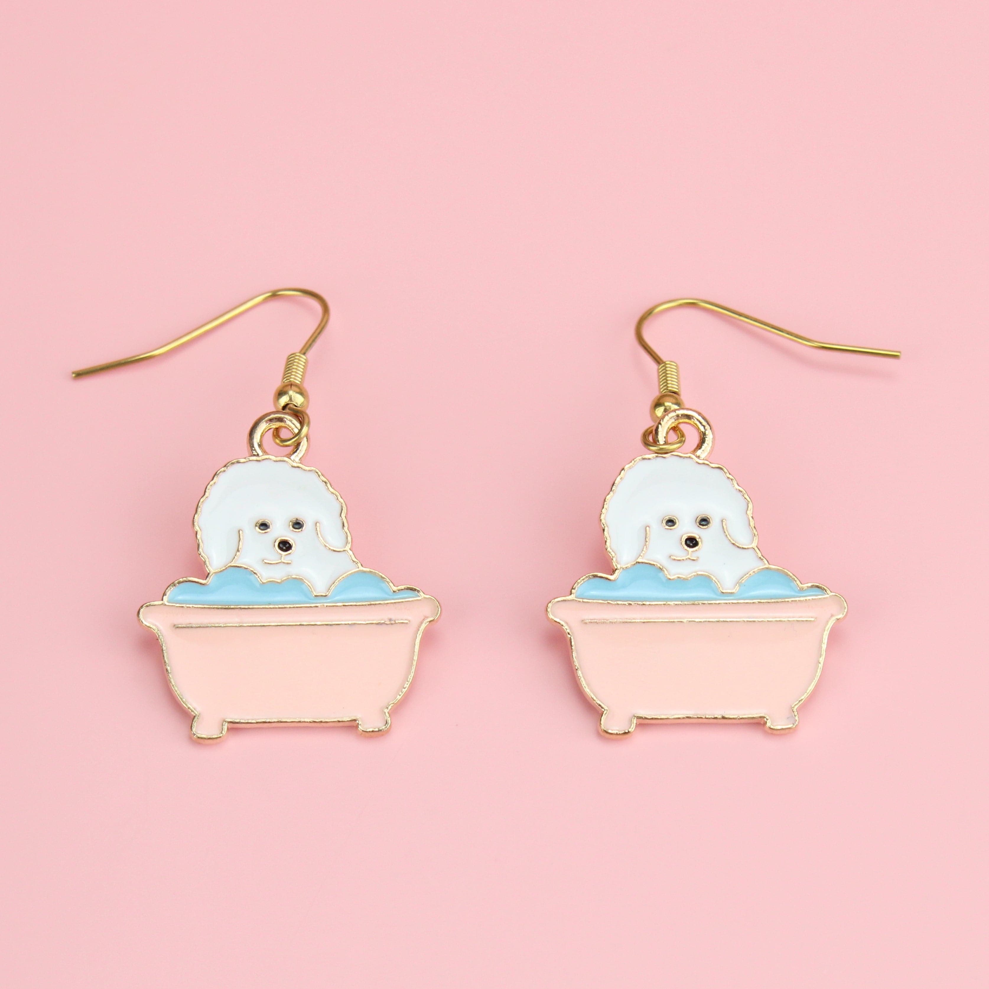 Rubba Dub Dub, Dog In The Tub Earrings (Gold Plated)