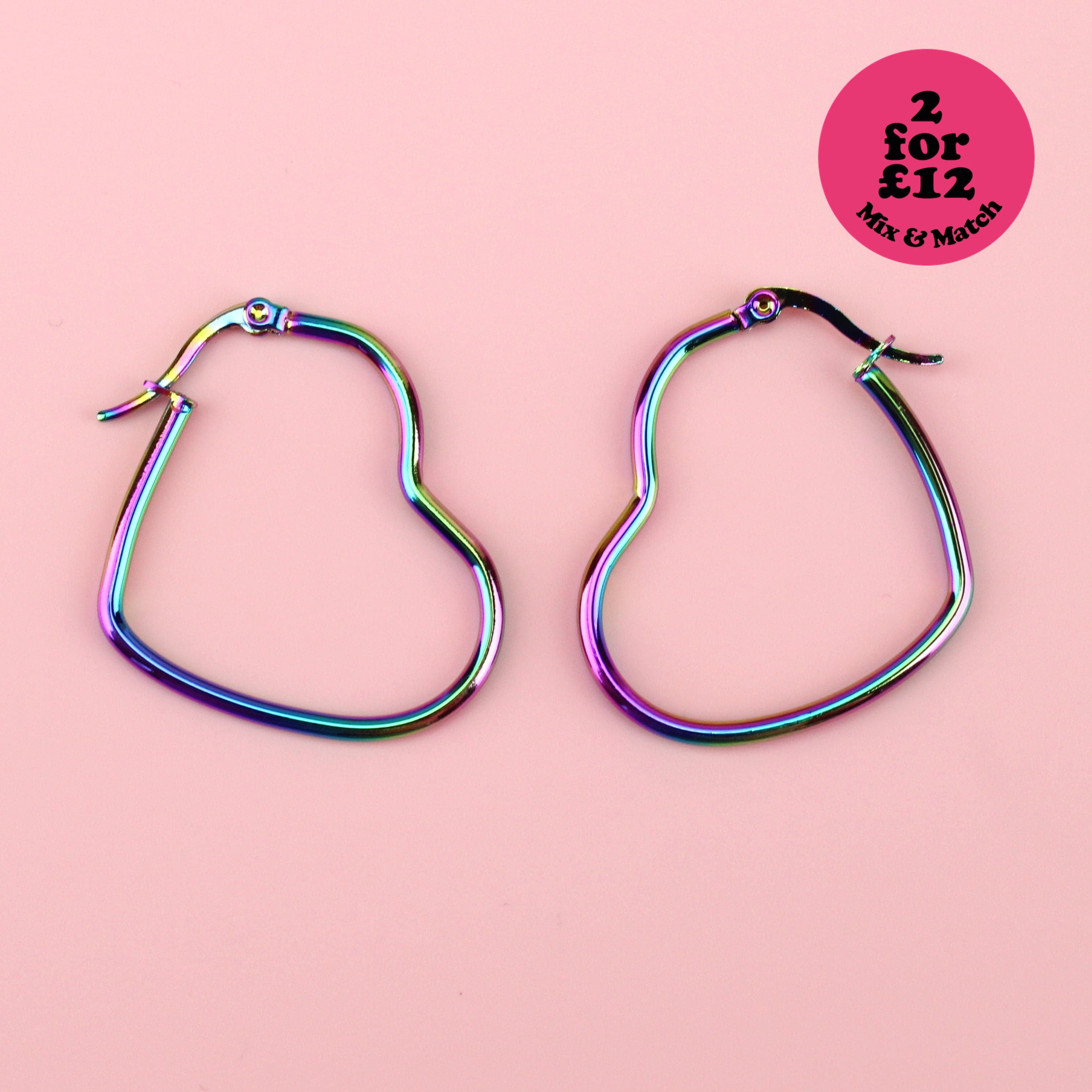 Rainbow Heart Hoop Earrings