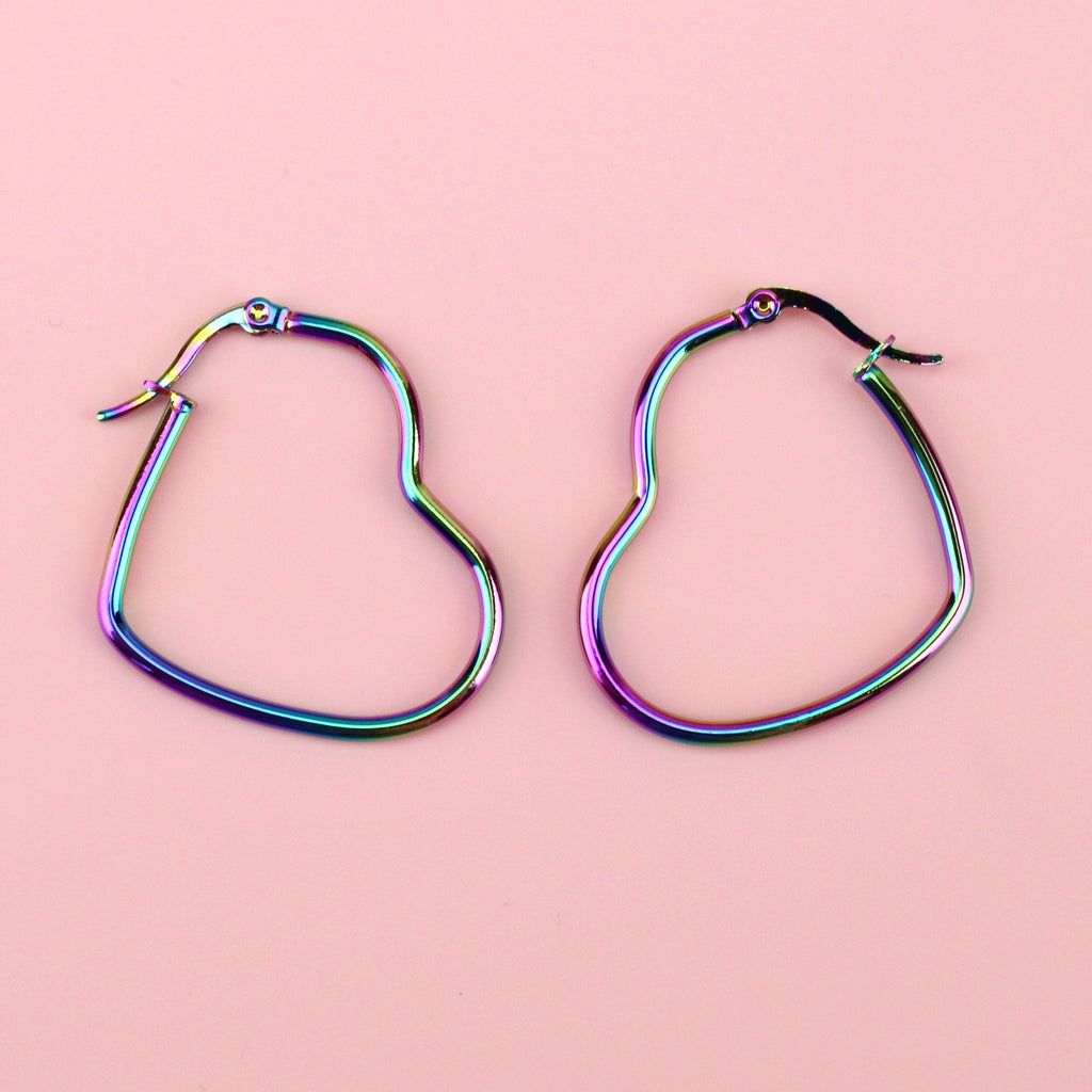 Rainbow Heart Hoop Earrings