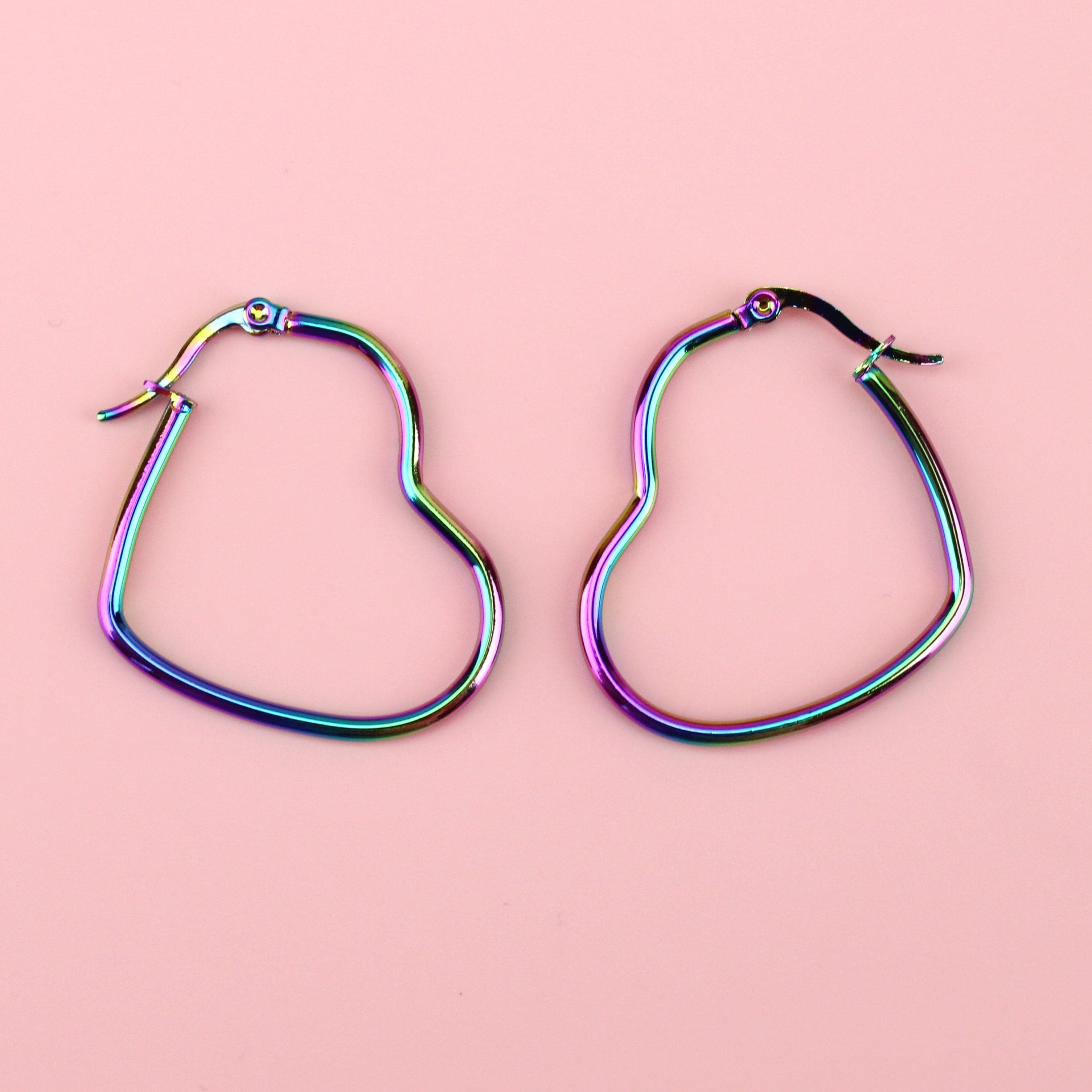 Rainbow Heart Hoop Earrings