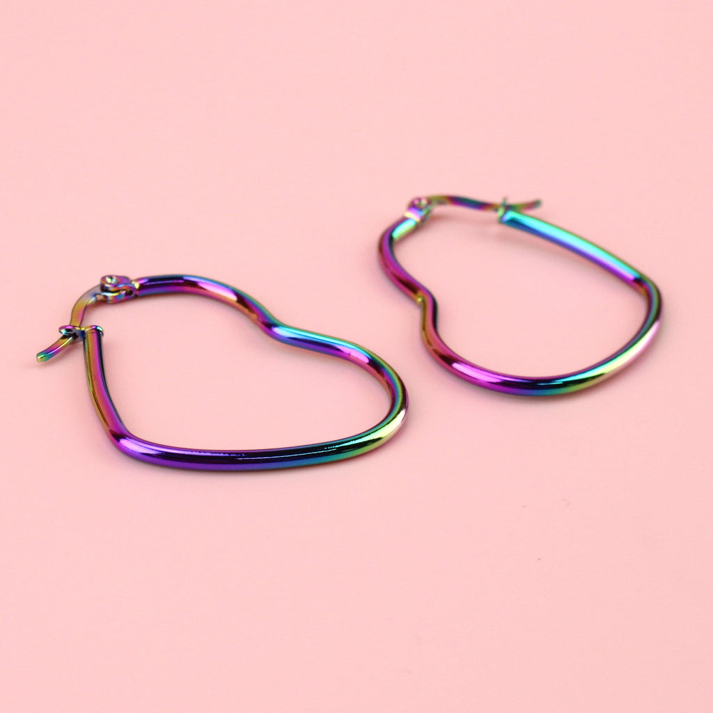 Rainbow Heart Hoop Earrings