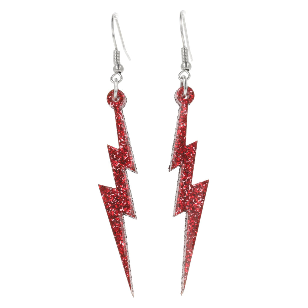 Red Glitter Lightning Bolt Earrings