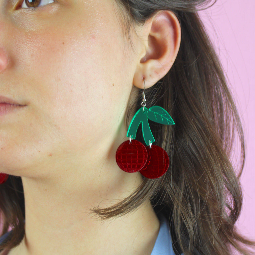 Red Disco Cherry Earrings